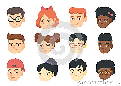 Vector set of kids smiley emoji cartoons. Vector Illustration