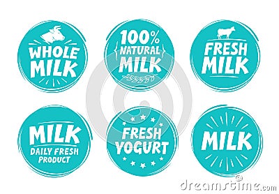 Vector set labels for milk, yogurt. Collection icons Vector Illustration