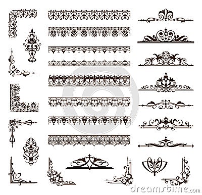 Vector set of lacy ornaments and corners . Vector Illustration