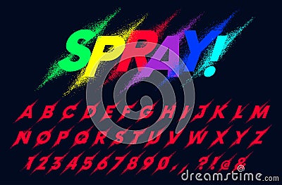 Vector set of latin alphabet, spray paint particles dots and ink splashes, detailed splat spot font Vector Illustration