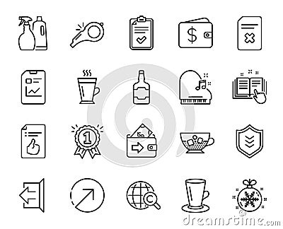 Vector set of Latte, Approved document and Wallet line icons set. Vector Vector Illustration