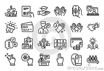 Vector set of Leaf, Business idea and Freezing click line icons set. Vector Vector Illustration