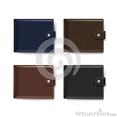 Vector Set of Leather Wallets Isolated on White Vector Illustration