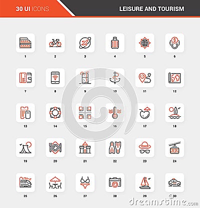 Leisure and Tourism Flat Line Web Icon Concepts Vector Illustration