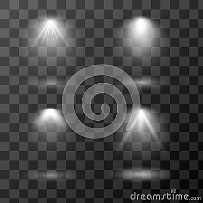 Vector set of light sources isolated on transparent background. Scene spotlight collection. Design of light effects for Vector Illustration