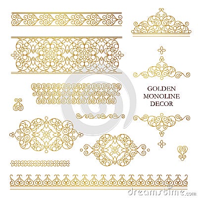 Vector set of line art decor in Eastern style. Vector Illustration