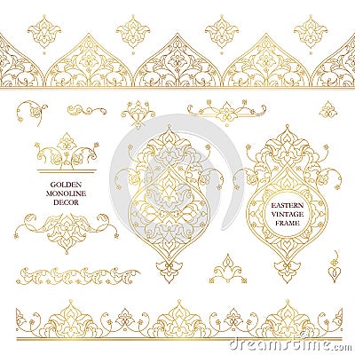 Vector set of line art frames, seamless border. Vector Illustration