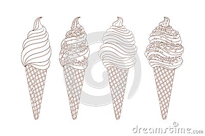 Vector set of line drawing ice creams, hand drawn illustration Vector Illustration