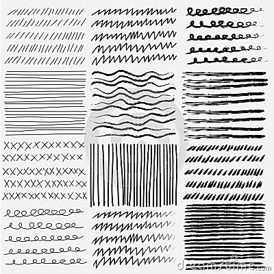 Vector set of line grunge hand drawn textures. Vector Illustration