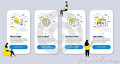 Vector Set of line icons related to Package, Smoking and Info. Vector Vector Illustration