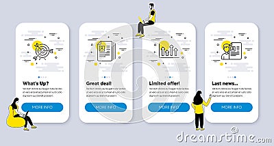 Vector Set of line icons related to Upper arrows, Cv documents and Target. Vector Vector Illustration