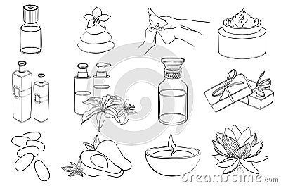 Vector set of line spa icons. Sketch Vector Illustration