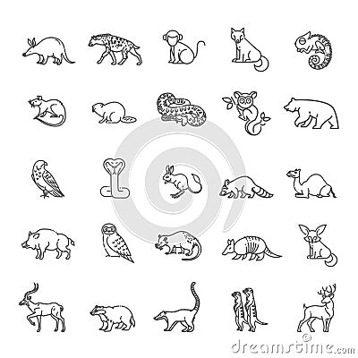 Vector. Set of linear vector forest and desert animals Vector Illustration