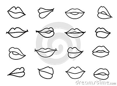 Vector set of lips illustration. Linear sketch women lips Vector Illustration