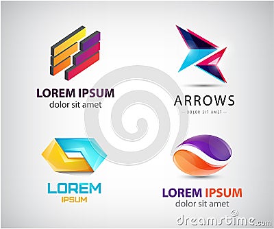 Vector set of Logo templates. Modern abstract unity, 2 parts creative signs, symbols. Design geometric elements Vector Illustration