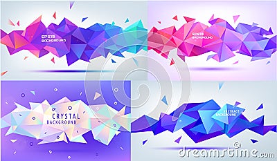 Vector set of low poly, facet, 3d geometric shapes. Modern multicolor backgrounds, horizontal banners. Illustration of Vector Illustration