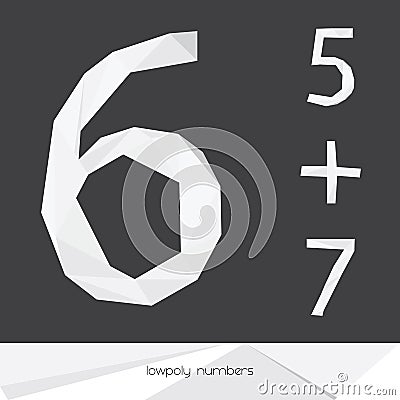 Vector set with low poly numbers 5 6 7 isolated on dark background. Grey and white digits Stock Photo