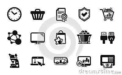 Vector set of Loyalty points, Computer cables and Bus tour icons simple set. Vector Vector Illustration
