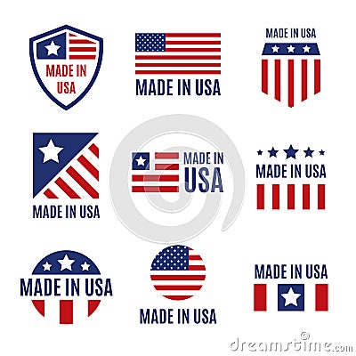 Vector set of made in the USA labels and badges on white background Vector Illustration