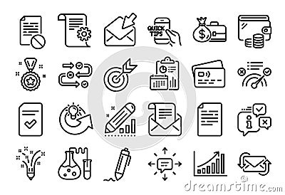 Vector set of Mail newsletter, Refresh mail and Education line icons set. Vector Vector Illustration