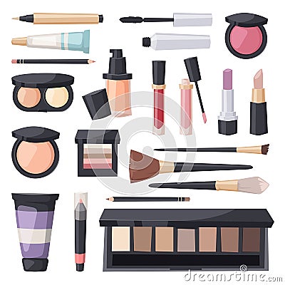 Vector set make up brushes and beauty fashion cosmetic icon. Vector Illustration