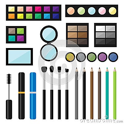Vector set of make up cosmetics brushes and eyeshadows Vector Illustration