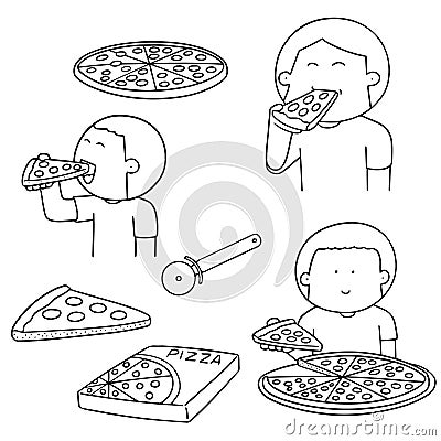 Vector set of man eating pizza Vector Illustration