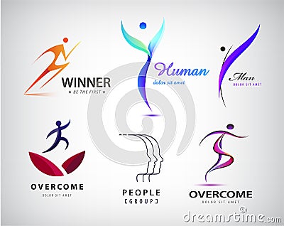 Vector set of man logo, human body, stylized . Leader, winner Vector Illustration