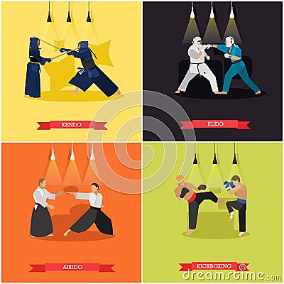 Vector set of martial arts, flat design Vector Illustration
