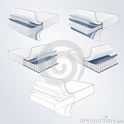 Vector set mattress section on layers Vector Illustration