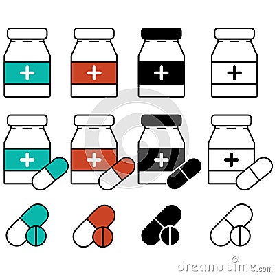 Vector Set of medical icons vector for web design and mobile. Colored. Firefighter, first aid kit multi color style icon Cartoon Illustration