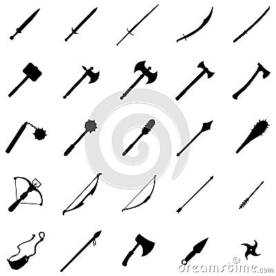 Vector set of 25 medieval weapon icons Vector Illustration