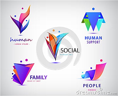 Vector set of men, people group, family logos. Child adoption logo collection and charitable foundations Vector Illustration