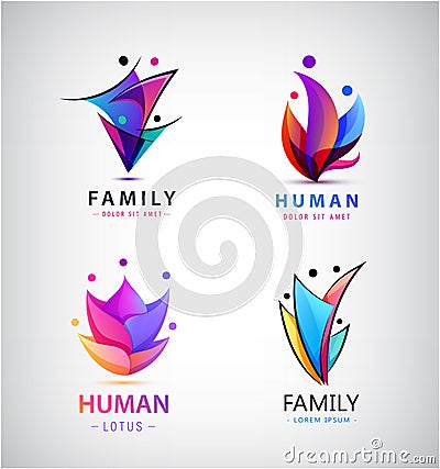 Vector set of men, people group, family logos. Child adoption logo collection and charitable foundations Vector Illustration