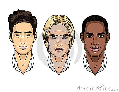 Vector set of men`s faces different nationalities. Vector Illustration