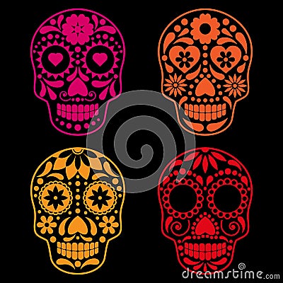 Vector collection of mexican sugar skulls on for calavera Vector Illustration