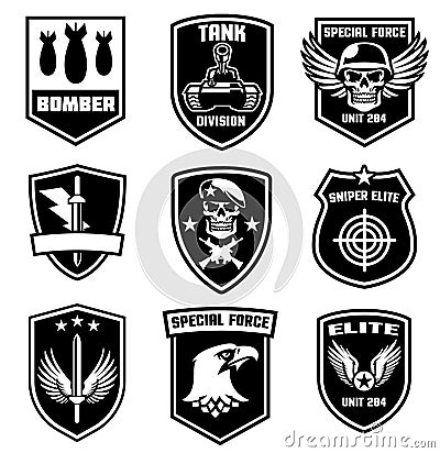 Set of military patches design Vector Illustration