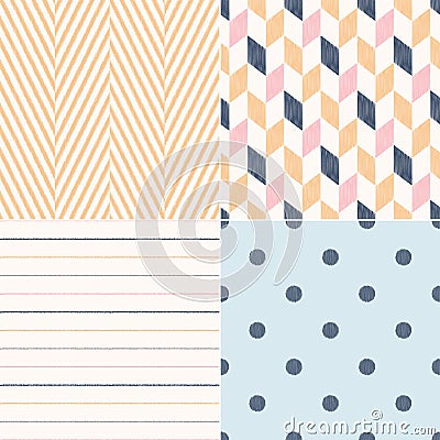 Vector set of Stylish Abstract modern seamless geometric textile vector background in pastel light colors Vector Illustration