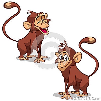 Vector set with monkey emotion faces. Cute little monkeys Vector Illustration