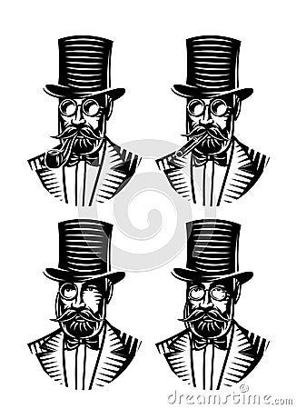 Vector set of monochromatic gentlemen with accessories Vector Illustration