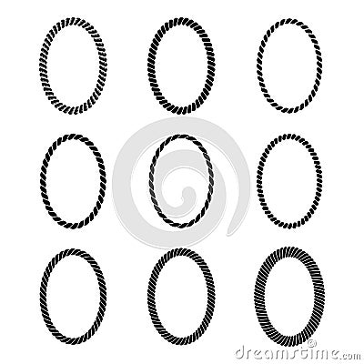 Vector set of monochrome black oval rope frame. Vector Illustration