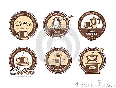 Vector set of monochrome coffee emblems, labels, badges logos. Vector Illustration