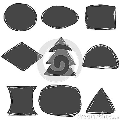 Vector set of monochrome grunge drawn ink stickers isolated on white background Vector Illustration