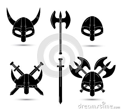 Vector set of monochrome viking elements Vector Illustration