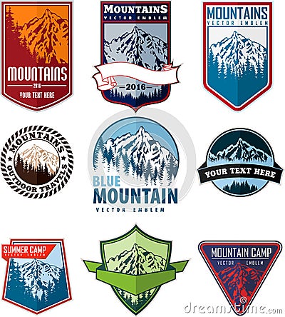 Vector set of mountain logo emblems Vector Illustration