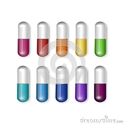 Vector Set of Multicolored Capsules Isolated Vector Illustration