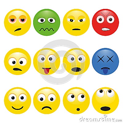 Vector set multicolored smileys with emotions Vector Illustration