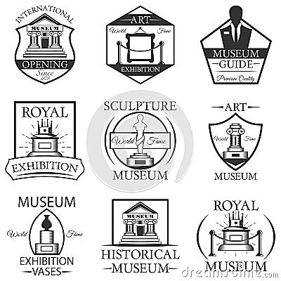 Vector set of museum isolated labels, logo and emblems. Vector Illustration