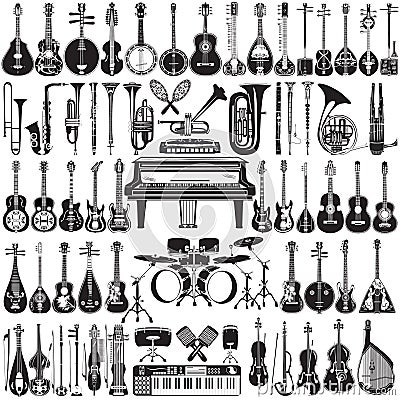 Vector set of musical instruments in flat style Vector Illustration