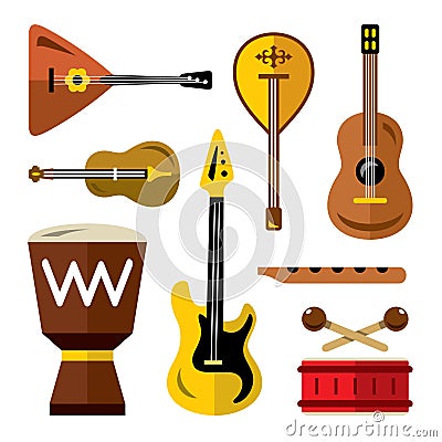 Vector Set of musical instruments. Flat style colorful Cartoon illustration. Vector Illustration